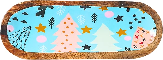 Rustic Wooden Incense Burner Holder - Handcrafted Mango Wood Insence Tray, Incense Burner/Incense Holder/Ash Catcher 12" Heat Resistant - Perfect for Meditation, Yoga & Aromatherapy (Blue & Brown)