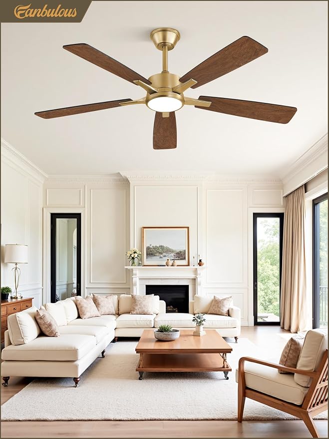 Fanbulous 52 Inch Black and Gold Ceiling Fans with Lights and Remote, Stepless Color Temperature Change & Dimmable 20W LED Ceiling Fan, 6 Speeds Reversible Quiet DC Motor for Bedroom, Living Room