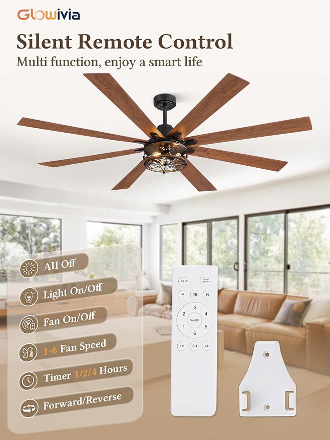 72 Inch Ceiling Fans with Lights, Farmhouse Ceiling Fan with Lights and Remote, Dual Finish 8 Blades Black Caged Rustic Ceiling Fans with 6 Speed Reversible Motor for Indoor/Covered Outdoor