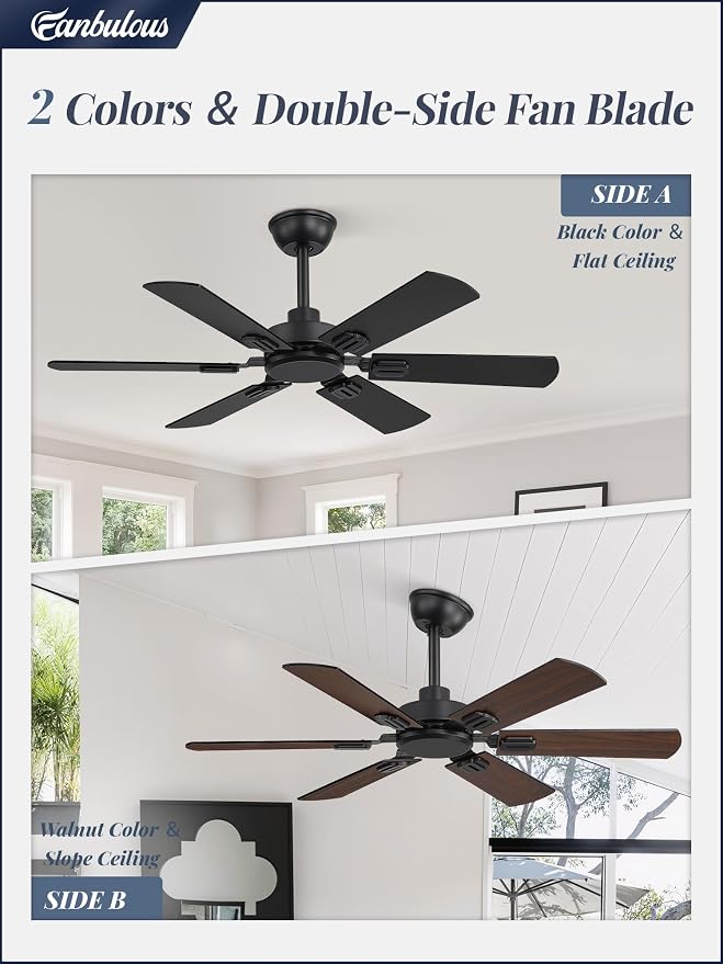 Fanbulous 42 Inch Ceiling Fans No Light with Remote, Modern Ceiling Fan Without Light, Dual Finish 6 Blades, Reversible Quiet DC Motor, 6 Speed, Large Ceiling Fan for Indoor or Outdoor, Black