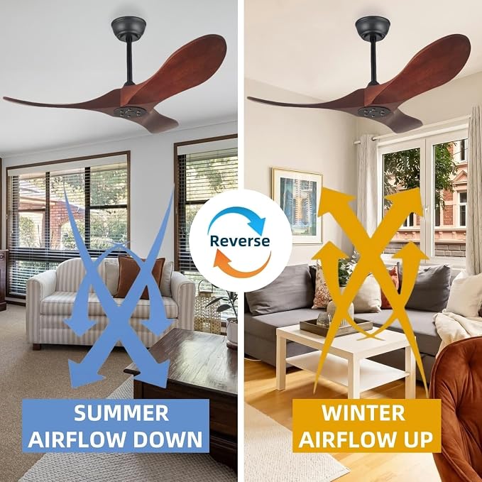 36 Inch Ceiling Fan No Light, 6-Speed Silent DC Motor, Solid Wood Reversible Modern Style Ceiling Fan, Suitable For Living Room, Dining Room, Bedroom, Outdoor