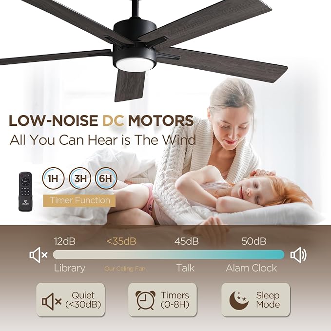 Ceiling Fan with Light Remote: 52 Inch Modern Bedroom Fans with Dimmable Tri-Color Temperature LED - Quiet Reversible DC Motor - Indoor Outdoor