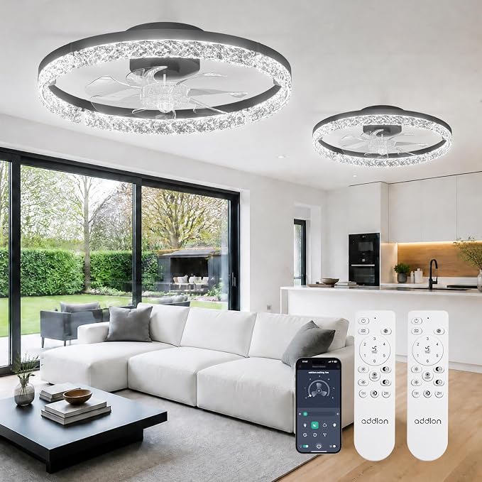 addlon 2 Pack Ceiling Fans with Lights and Remote, 20'' Low Profile Ceiling Fans, 3000-6000K Dimmable Modern Flush Mount LED Fan Light, Fandelier Ceiling Fan for Bedroom, Kitchen, Living Room