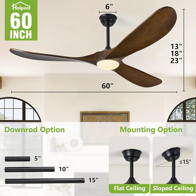Haipeel 60 Inch Ceiling Fans with Lights, Propeller Solid Wood Ceiling Fans with Light and Remote Control for Outdoor Ceiling Fan with Light for Patio Farmhouse, DC ETL Listed, Oil Rubbed Bronze
