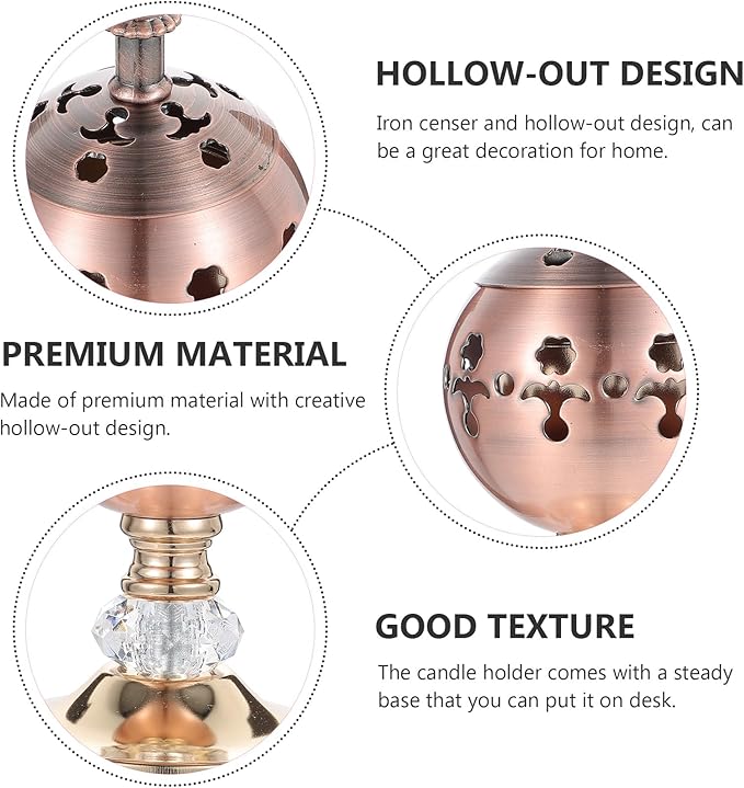 PRETYZOOM Wrought Iron Incense Burner 7.28In Tall Hollow-Out Metal Candle Stand – Heat-Resistant for Safe Incense Burning – for Home, Yoga Studio, Meditation Room