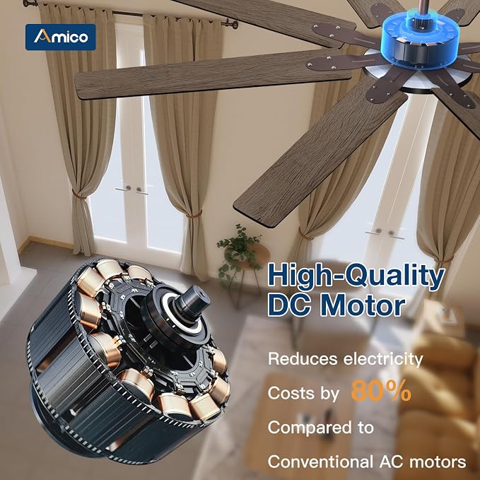 Amico 72 inch Farmhouse Bronze Ceiling Fan with Light, Large Energy Efficient Ceiling Fans with Remote, Reversible DC Motor, Dimmable 3CCT LED, Quiet Indoor/Outdoor for Living Room, Bedroom, Patio
