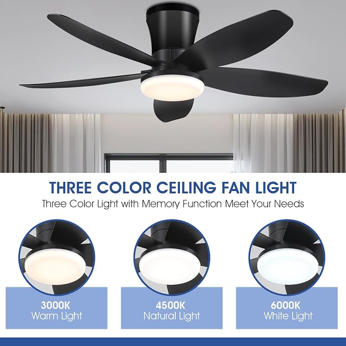 Surtime Ceiling Fans with Lights-36 Low Profile Ceiling Fan with Light and Remote Control,Flush Mount,DC Reversible,LED Dimmable Blakc Ceiling Fans for Bedroom,Indoor/Outdoor Patio Use