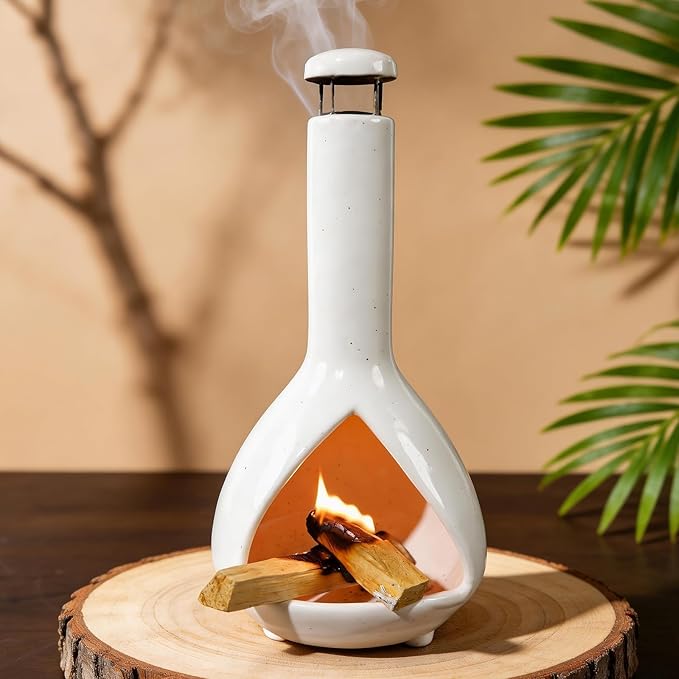 MOUGIGI Handmade Mini Chiminea Palo Santo Holder - Ceramic Incense Burner for Cone & Stick, Ideal for Meditation, Energy Cleansing, Aromatherapy and Ideal Gift for Home Decor