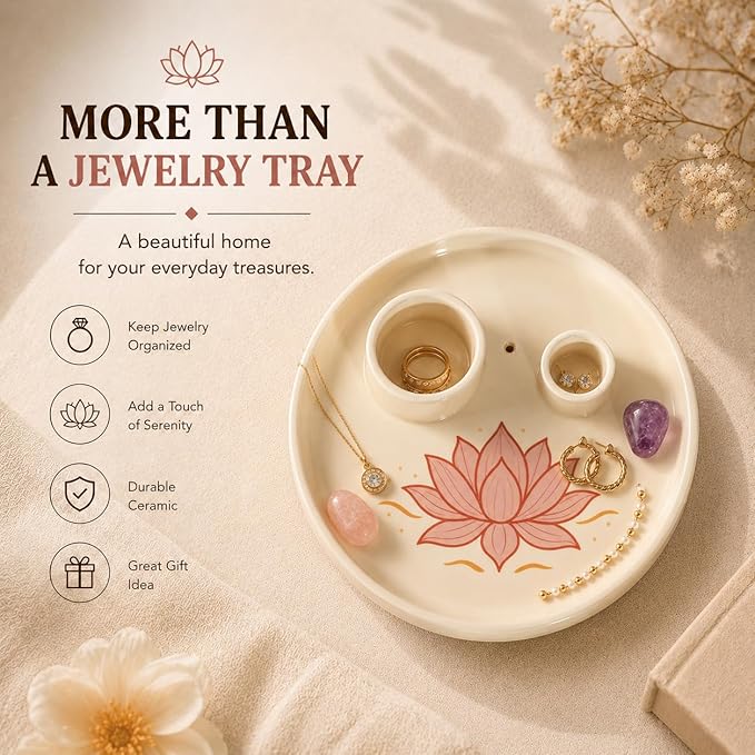 Incense & Palo Santo Holder – 6.5'' Ceramic Sage Burner for Sticks, Bundles, Cones, Candle & Tealight with Ash Catcher – Jewelry Tray, Smudge Pot, Home Décor, Meditation Gift (Pink Lotus)