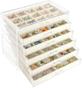 Watpot Acrylic Jewelry Box Organizer and Storage 6 Drawer for Earring Display Tray