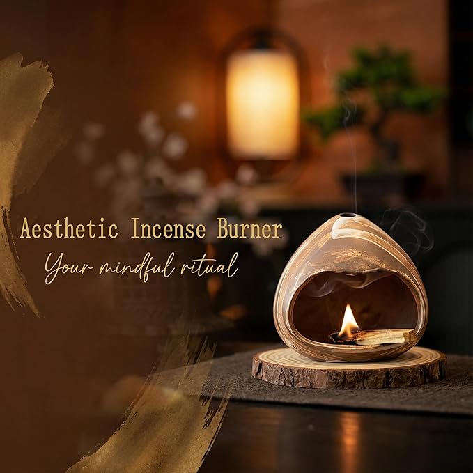 Palo Santo Holder Ceramic,Mini Chiminea Cone Incense Burner,Incense Chimney for Palo Santo Sticks,Altar,Sage,and Cone Burning,Yoga Spa Aromatherapy Meditation,Home Decor (White Texture)