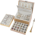 BOOVO Large Jewelry Boxes For Women (Champagne) | 5 Layers Jewelry Organizer Box With Cosmetic Storage Drawer, Necklace Ring Jewelry Organizer Box