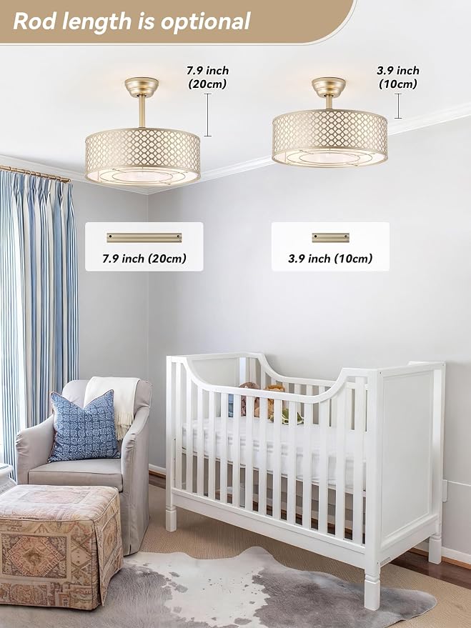 Gold Fandelier Ceiling Fan with Light, 20" Caged Boho Ceiling Fans with Lights and Remote, Mid Century with 6 Speeds for Bedroom, Living Room, Nursery