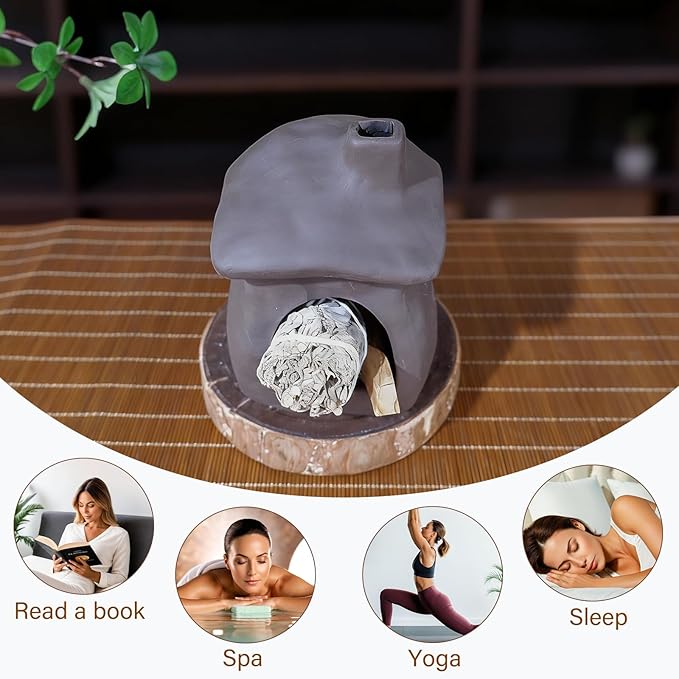 Mougigi House Palo Santo Burner - Mini Ceramic Chiminea Holder with Stable Base | Perfect for Burning Sage, Incense Cones & Essential for Zen Altars, Meditation, Yoga, Home Decor & Thoughtful Gifts.