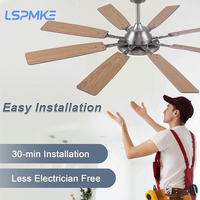 Ceiling Fan With Light & Remote Indoor/Outdoor Use 60 Inch Nickel | Reversible DC Motor,3CCT, Dimmable, Timer, Noiseless,Ceiling Fan for Bedroom Living Room