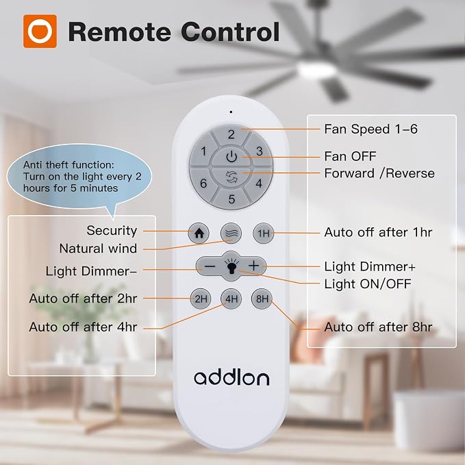 addlon 72 Inch Large Ceiling Fans with Lights, Black Ceiling Fan with Remote Control, Reversible, 5CCT, Dimmable, DC Motor, Modern Ceiling Fan for Living Room, Kitchen, Patio Indoor/Outdoor Use