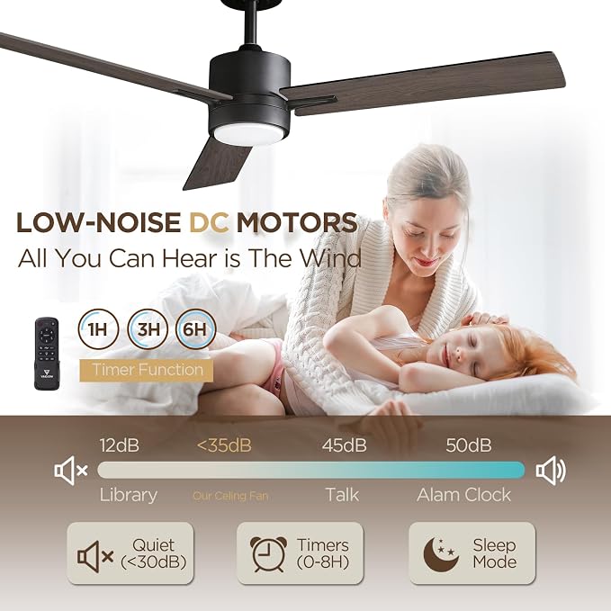 Ceiling Fan with Light Remote: 52 Inch Modern Bedroom Fans with Dimmable Tri-Color Temperature LED - Quiet Reversible DC Motor - Indoor Outdoor