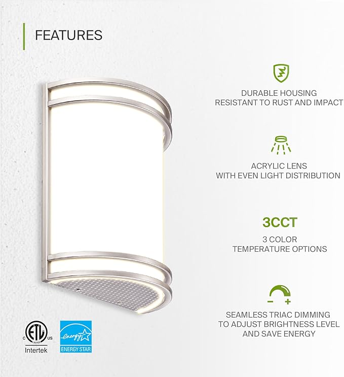 ASD Indoor LED Wall Sconce Lights - 10 Inch 15W Brushed Nickel Modern LED Wall Sconces Hardwired - ETL Dimmable 3000K 4000K 5000K Adjustable Sconce Light Fixture for Bedroom, Hallway, 4 Pack