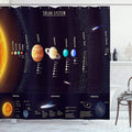 Ambesonne Outer Space Shower Curtain, Solar System Scientific Information Jupiter Saturn Universe Telescope Print, Cloth Fabric Bathroom Decor Set with Hooks, 69" W x 70" L, Black Orange
