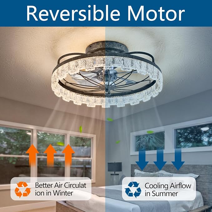 Dalouguan Rustic Black Ceiling Fan with Light, Farmhouse Flower Caged Ceiling Fan with Remote, LED Low Profile Ceiling Light for Bedroom Kitchen Living Room