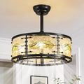 AIJIASI 20" Black Caged Ceiling Fan with Lights, Fandelier Ceiling Fan with Lights Remote Control, 6 Speeds Mid Century Chandelier Ceiling Fan for Bedroom Living Room Nursery