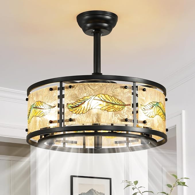 AIJIASI 20" Black Caged Ceiling Fan with Lights, Fandelier Ceiling Fan with Lights Remote Control, 6 Speeds Mid Century Chandelier Ceiling Fan for Bedroom Living Room Nursery