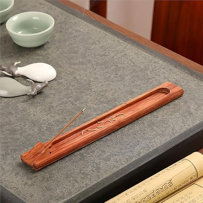 Wood Incense Holder for Sticks with Adjustable Angle & Ash Catcher | 9.8 Inch Inscent Stick Holder Burner | Zen Yoga Room Decor, Durable Natural Teak Incense Holders for Stick Incense