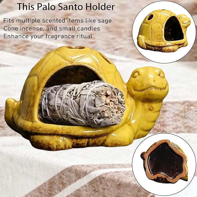 Ceramic Turtle Mini Chiminea- Multifunctional Incense Holder for Sage, Cone Incense, Copal & Small Candle | Aromatherapy Gift for Meditation, Yoga, Zen Spaces | Indoor Use, Hamster Nest Decor (Yellow)