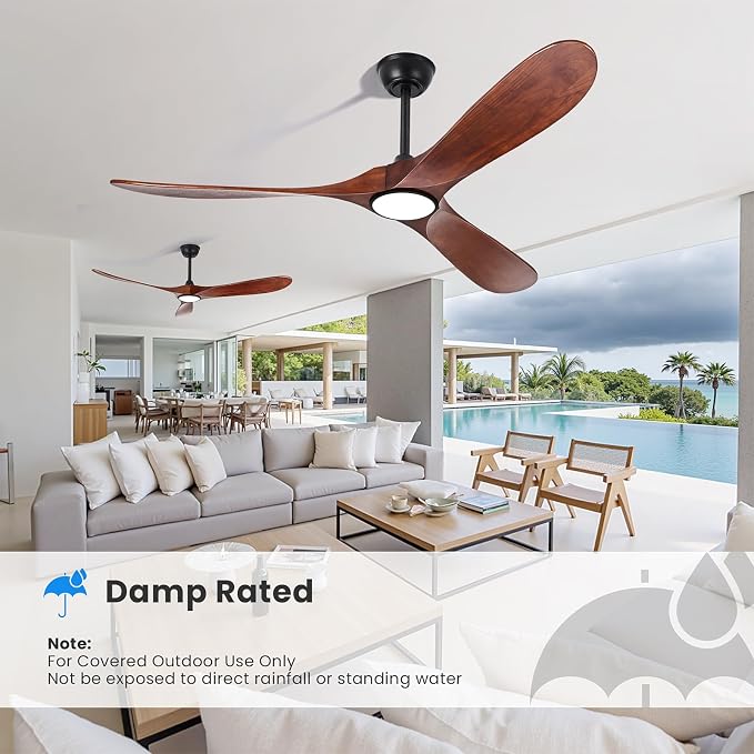 heimo 60 Inch Outdoor Ceiling Fan with Light and Remote, Wood Ceiling Fans with Lights Dimmable for Bedroom Living Dining Room Patios Garage Gazebo Farmhouse Big Dc Reversible Indoor Fan(Walnut)