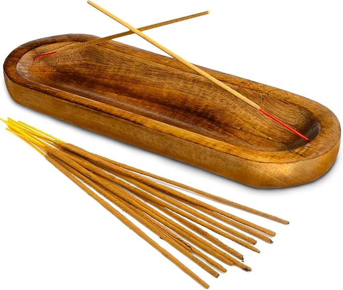 Pure Source India Natural Wood Incense Holder and Ash Catcher (11 X 4 Inch)