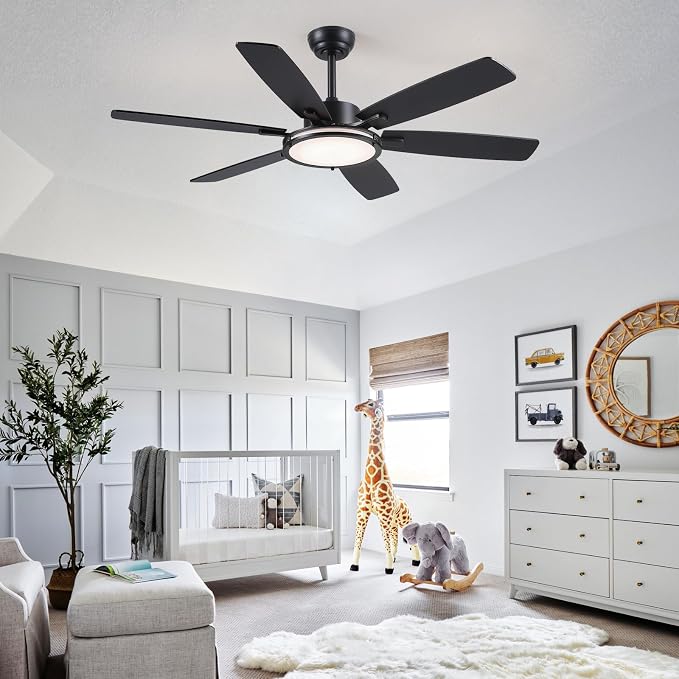 Hounber 52 Inch Ceiling Fans with Lights and Remote, Black Ceiling Fan with 6 Blades Dual Finish, 3CCT, Dimmable, Quiet DC Reversible Motor, Ceiling Fan Modern for Bedroom, Patio, Living Room