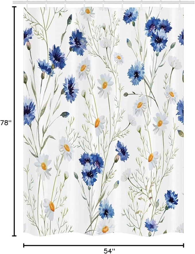 Ambesonne Watercolor Flower Stall Shower Curtain, Wildflowers and Cornflowers Daisies Blooms Flower Buds Art, Fabric Bathroom Decor Set with Hooks, 54" W x 78" L, Green Marigold