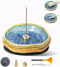 Handmade Ceramic Incense Burner, Ash Catcher for Sticks, 9 Incense Holes Suitable for Most Types, Cones, Palo Santo & Sage, Ideal for Meditation, Incense Smudging, and Home Decor (Blue Crystal)