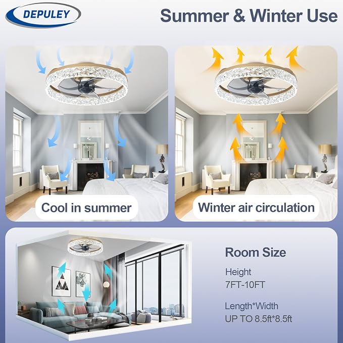 Depuley Ceiling Fans with Lights and Remote: 16" Modern Low Profile Flush Mount Ceiling Fan with App Remote Control - Gold Fandelier for Bedroom Living Room Kitchen Dimmable Quiet DC Motor