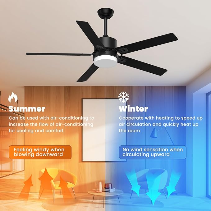 Obabala Ceiling Fan with Light 60 Inch, DC Motor Ceiling Fan with Remote and APP Control, Dimmable LED Color Changing, Reversible Quiet Fan for Bedroom Living Room Indoor Outdoor, Modern