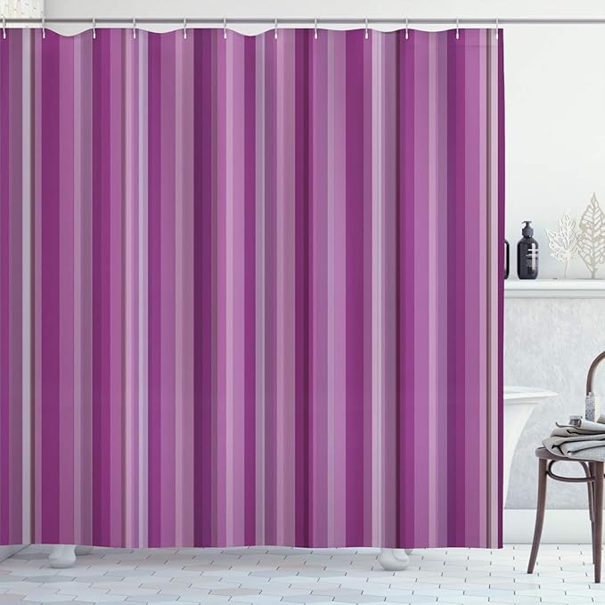 Ambesonne Stripes Shower Curtain, Abstract Ocean Inspired Palette Lines Geometrical Image Illustration, Cloth Fabric Bathroom Decor Set with Hooks, 84" Long Extra, Pale Fuchsia