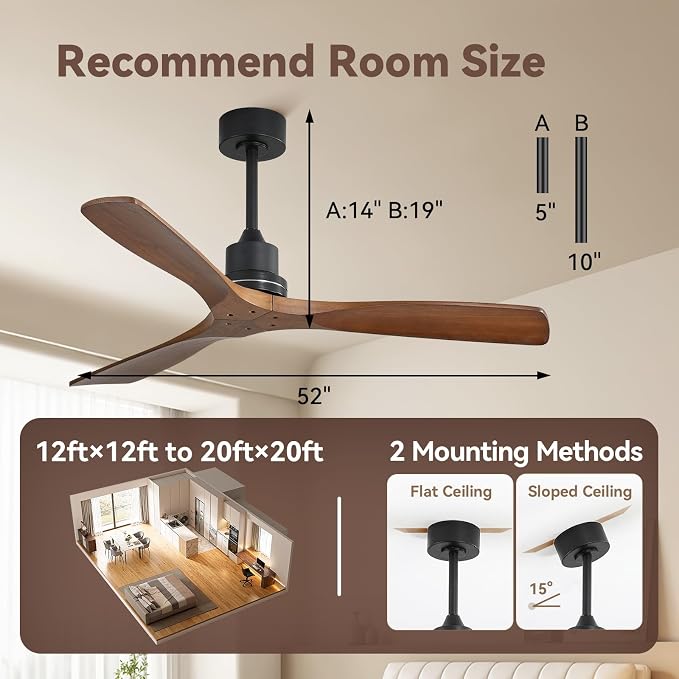 Sofucor Smart Ceiling Fan no Lights, 52" Low Profile Ceiling Fans with Remote, Compatible with Alexa/Google/App, 6-Speed Timing Reversible DC Motor for Bedroom Living Room Patio Indoor Outdoor