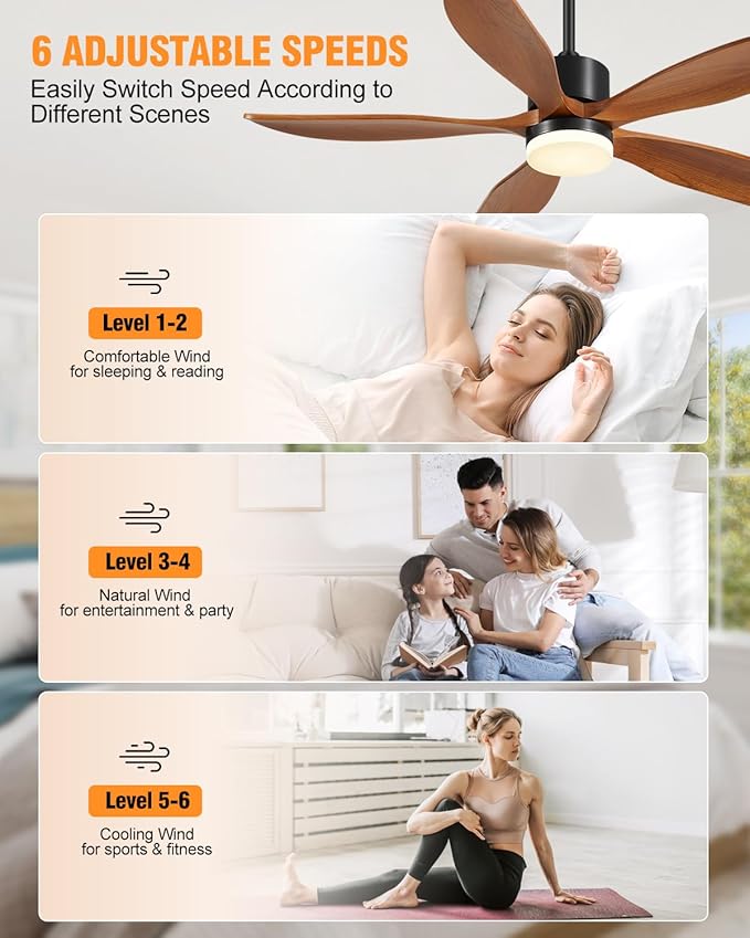 Yahada 60" Ceiling Fans with Lights and Remote 5 Blades Outdoor Fans Brown | Ceiling Fan with Light for Patios Indoor, ETL Listed, Timer, 6 Speeds, 3 Color, 6500 CFM, Reversible Quiet DC Motor