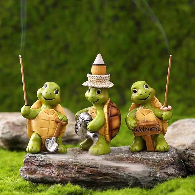 Turtle Incense Holder for Sticks and Incense Cone Holder, Mini Resin Turtle Figurines Incense Stick Holder, Cute Incense Burner for Yoga Meditation Home Office Decor,Turtles Gifts for Women (Set of 3)