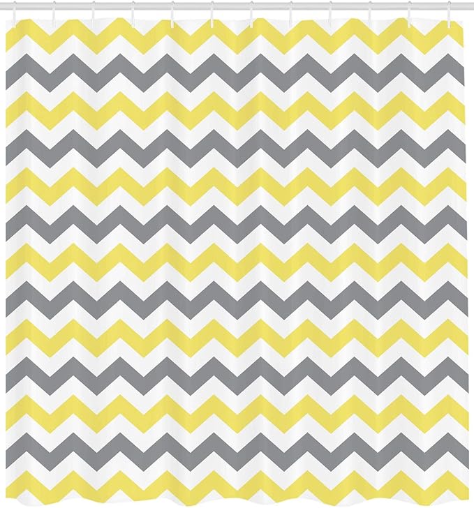 Ambesonne Geometric Shower Curtain,a Horizontal Chevron Pattern and Zigzag Endless Simplicity Continuous Art of The Designs, Cloth Fabric Bathroom Decor Set with Hooks, 69" W x 75" L, Yellow White
