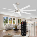 Conciseer 65 Inch Ceiling Fans with Lights and Remote for Bedroom Living Room Kitchen Office, Indoor/Outdoor Use, 3CCT Dimmable, 8 Blades 6 Speed Reversible Quiet DC Motor, Sand-nickel/White