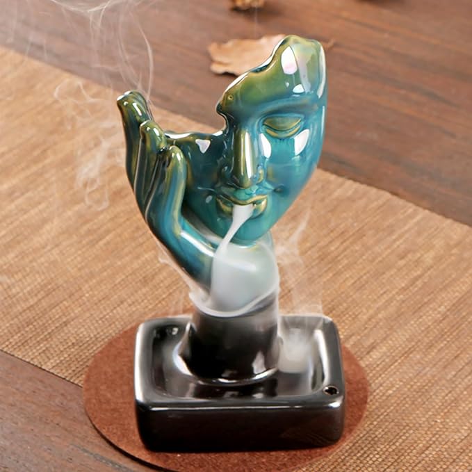 Backflow Ceramic Incense Burner for Incense Cones Creative Half Face Contemplate Reverse Flow Censer Incense Stick Holder