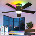 addlon RGB Ceiling Fans with Light, 42‘’ Low Profile Flush Mount Small Ceiling Fan, Remote Control/APP Control, Reversible, Sleek Modern Fan for Bedroom, Living Room, Kids Room, Indoor/Outdoor, Black