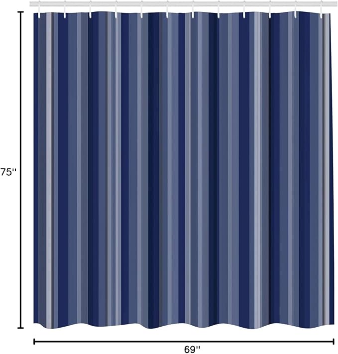 Ambesonne Stripes Shower Curtain, Abstract Ocean Inspired Palette Lines Geometrical Image Illustration, Cloth Fabric Bathroom Decor Set with Hooks, 75" Long, Night Blue