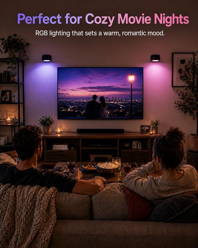 LED Wall Mounted Lights, Rechargeable Wall Sconces, 3 Color Temps, Remote & Touch, 360° Rotating and Dimmable for Bedroom, Bedside & Reading (Black-RGB, 1 Pack)