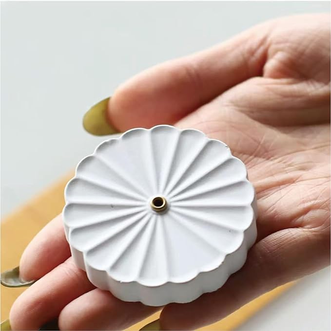 Incense Holder for Sticks with 0.3cm Holes - Chrysanthemum Design | Portable Ash Catcher & Burner for Desk, Office, Tea Room | The “Four Seasons Floral” Series