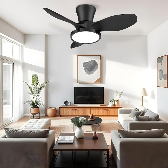 ocioc Quiet Ceiling Fan with LED Light DC Motor 32 inch Large Air Volume Remote Control for Kitchen Bedroom Dining Room Patio