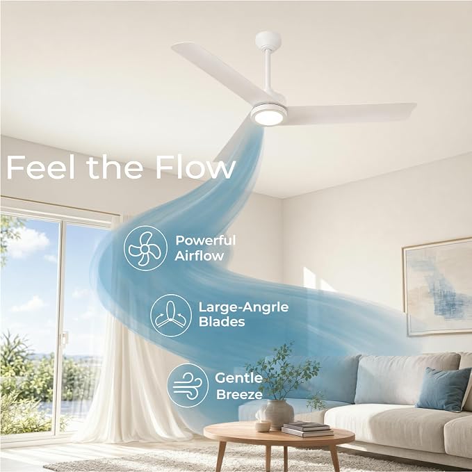 52 Inch Ceiling Fan with Light | Modern Minimalist Ceiling Fan | Reversible DC Motor, Dimmable 3-Color LED, Remote Control for Living Room