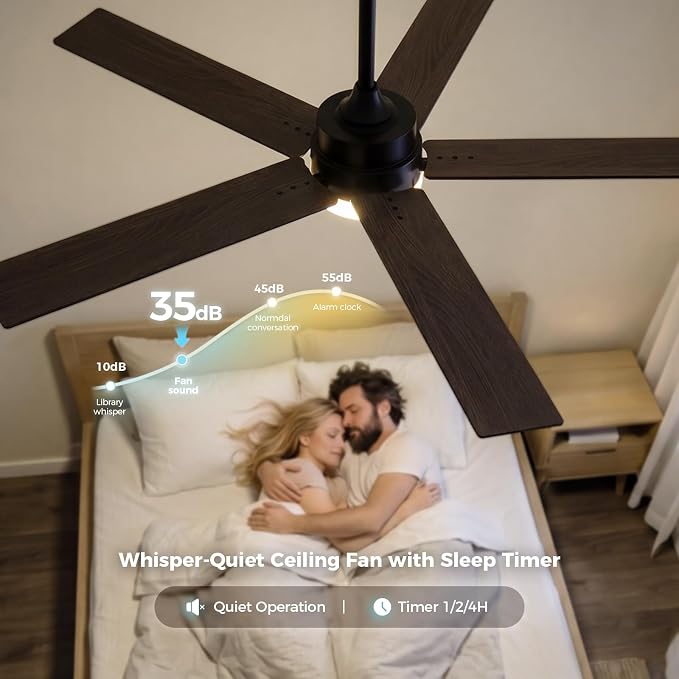 Obabala Ceiling Fan with Light 52 Inch, DC Motor Ceiling Fan with Remote and APP Control, Dimmable LED Color Changing, Reversible Quiet Fan for Bedroom Living Room Indoor Outdoor, Modern