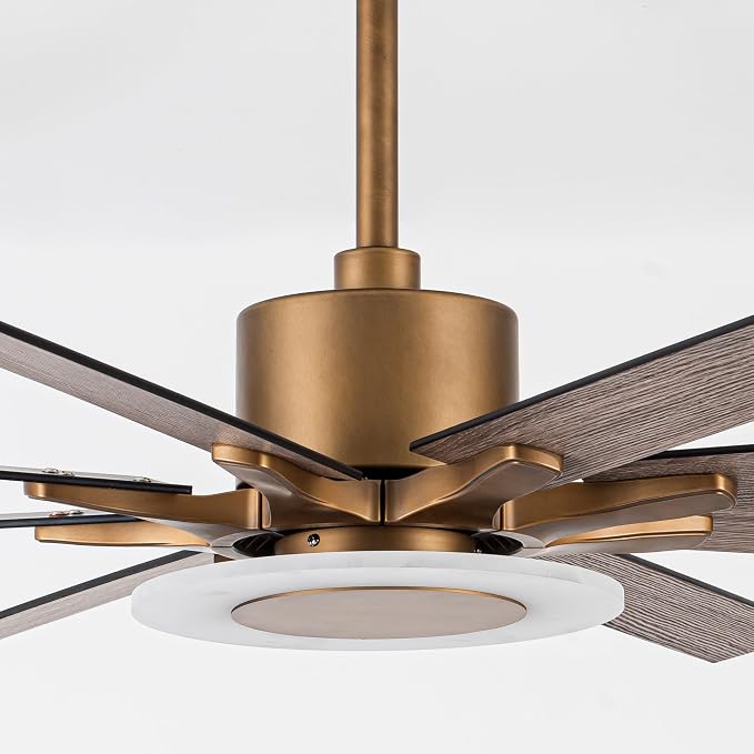 65" Vintage Black and Brushed Gold Ceiling Fan with Light, 6-Blade DC Motor, Reversible Quiet Fan with LED Module, Downrod Mount Large Ceiling Fan for Living Room Bedroom Patio